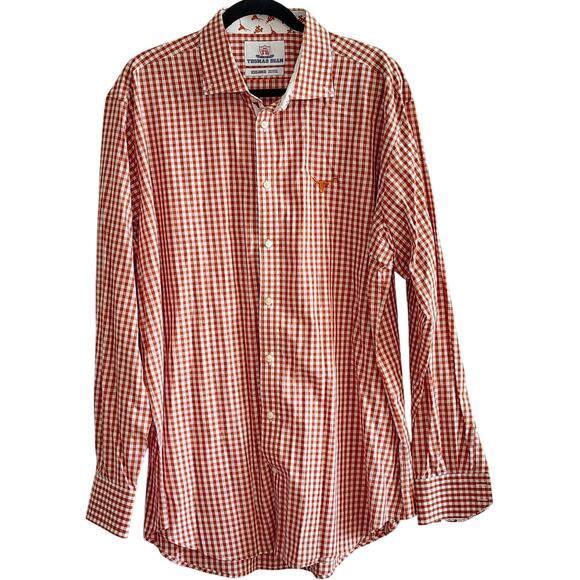 UT Longhorns Mens 2XL Orange Plaid Flip Cuff Button Down Long Sleeve Dress Shirt - Picture 1 of 9